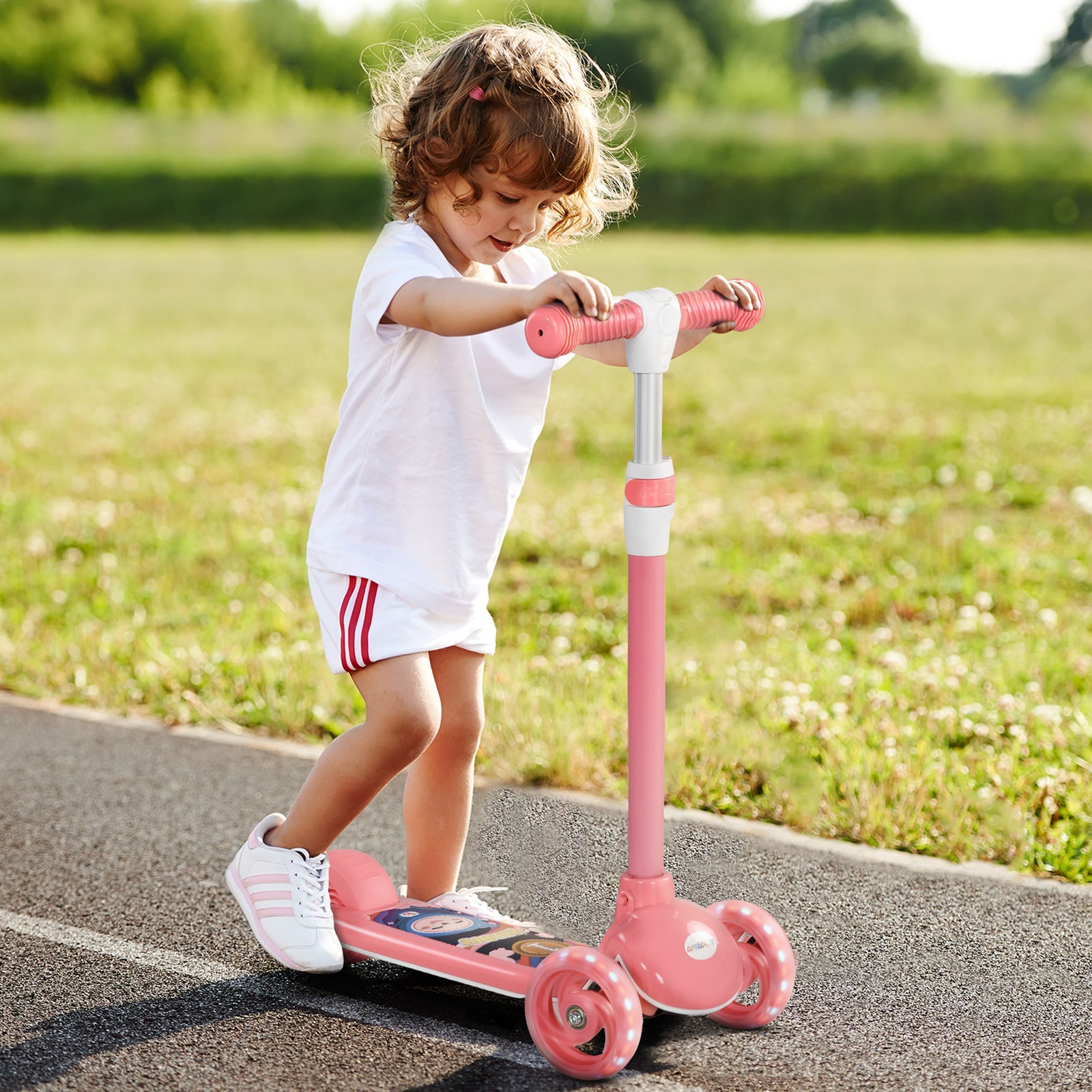 Kids 3 Wheel Scooter For 2-6 Years Old W/ Adjustable Height | Pink