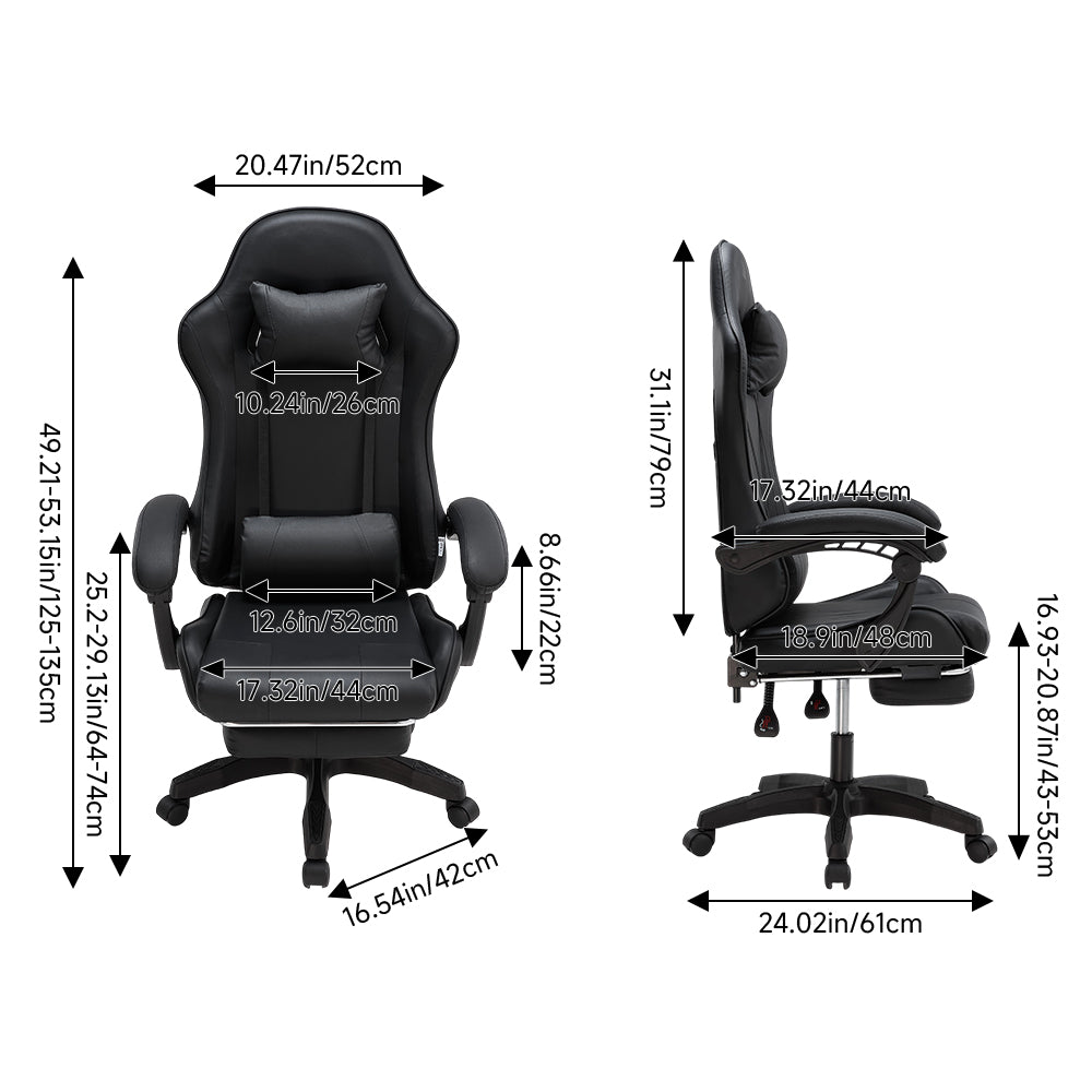 Rgonomic Gaming Chair With Adjustable Height & Backrest Office Computer Chair With Footrest And Pillow | Black