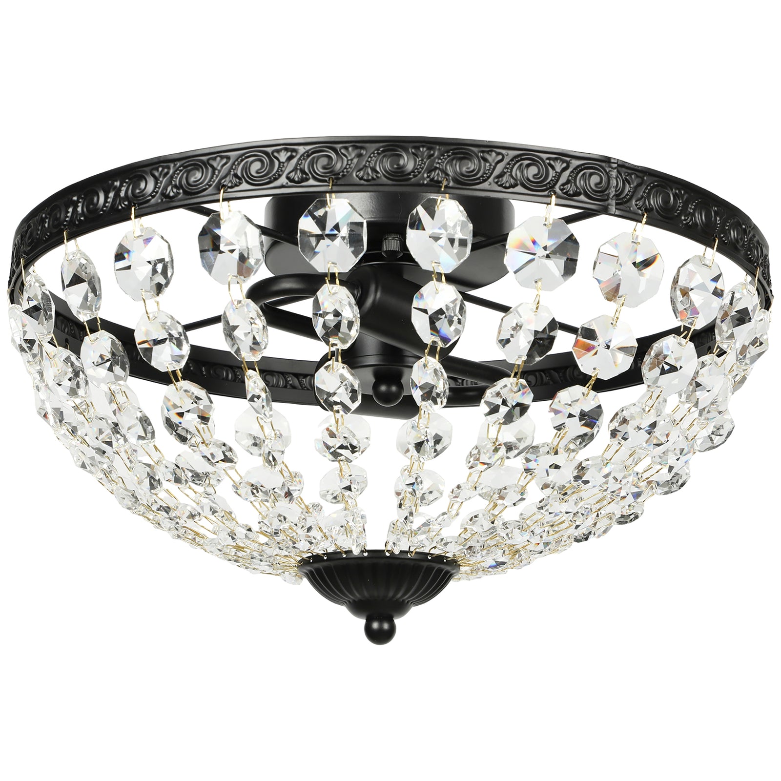 Chandelier Crystal Ceiling Light With E14 Base 2-lights | Black