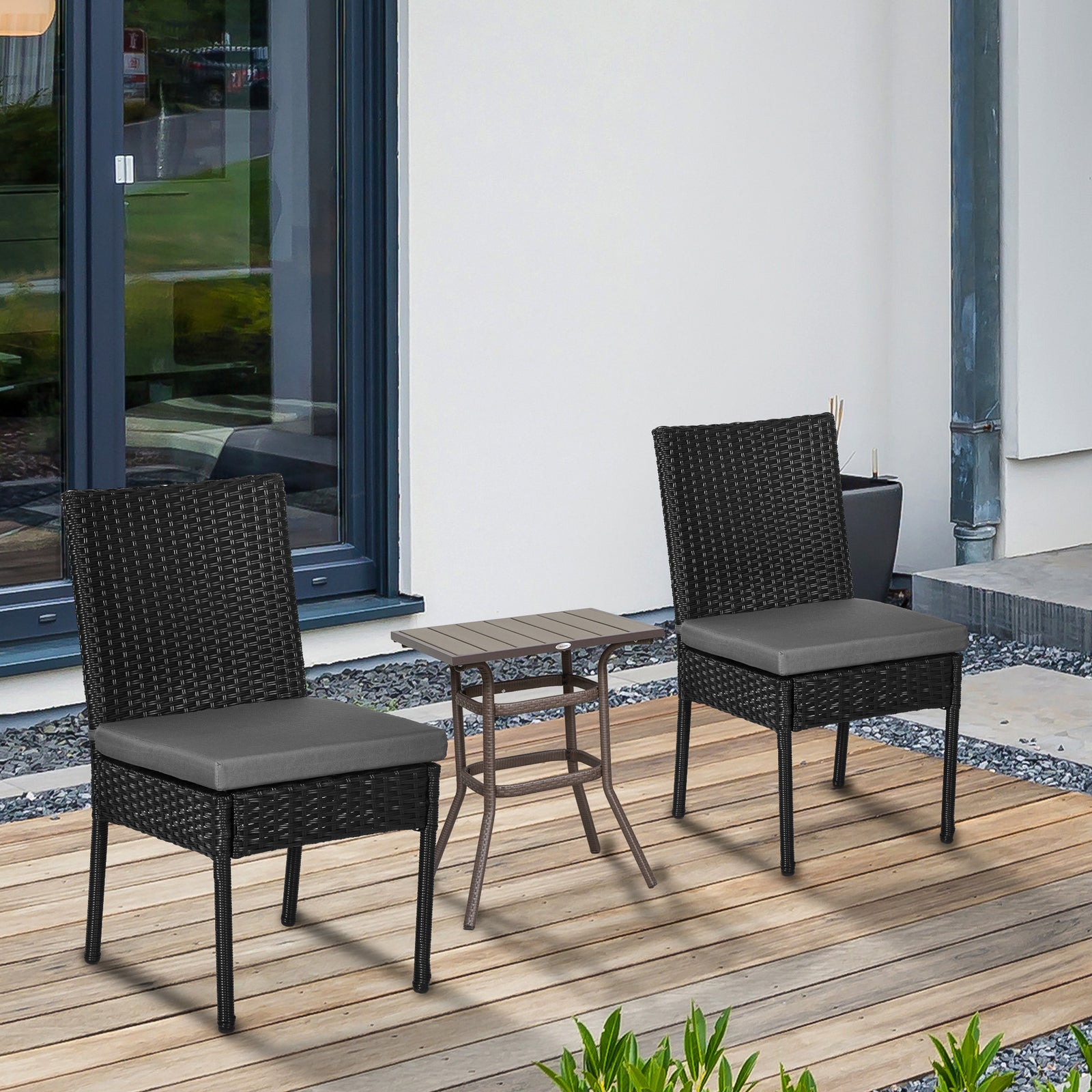 Rattan Garden Chairs W/ Cushion, Wicker Dining Chairs | Set of 2 | Black