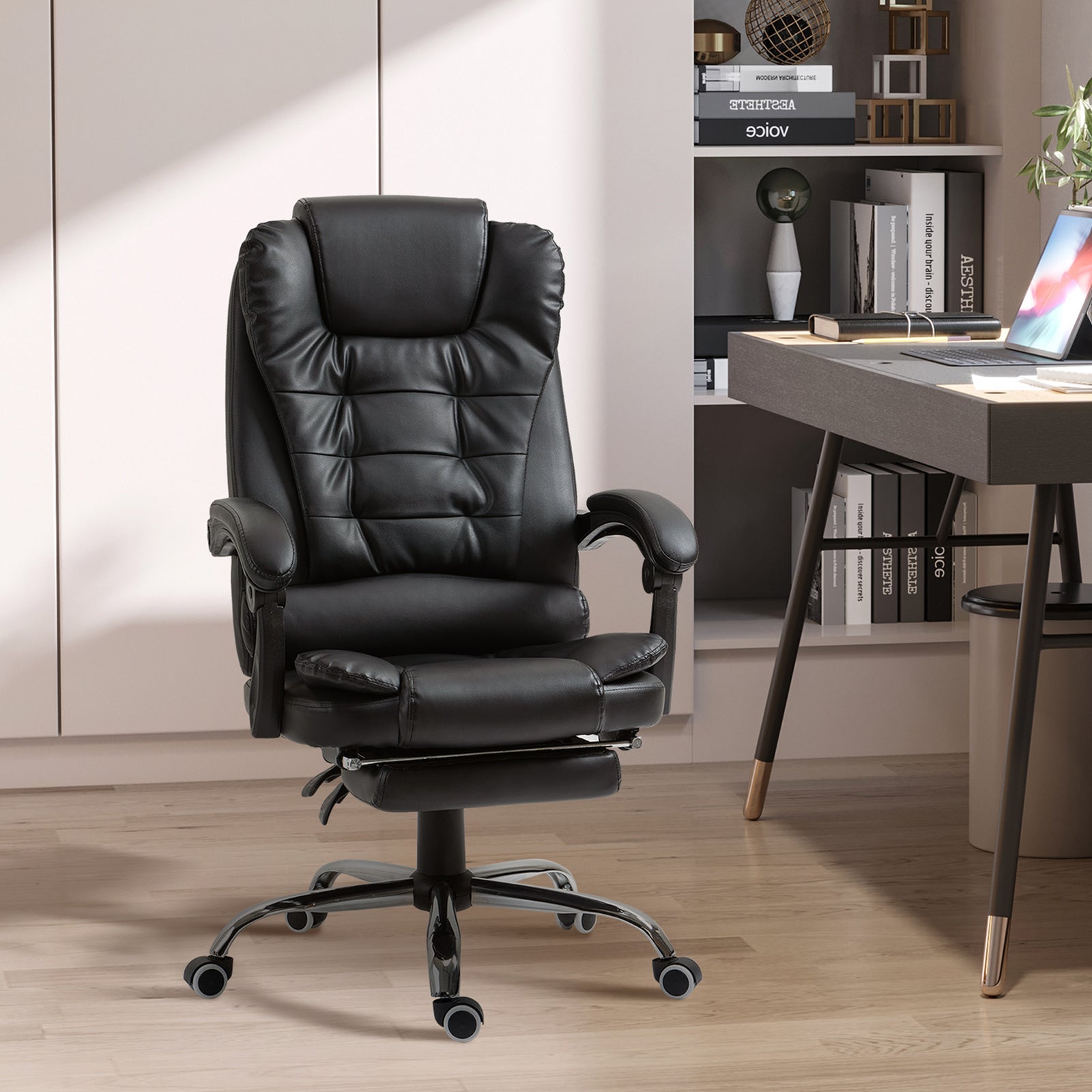 Pu Leather Executive Chair With Footrest | Black