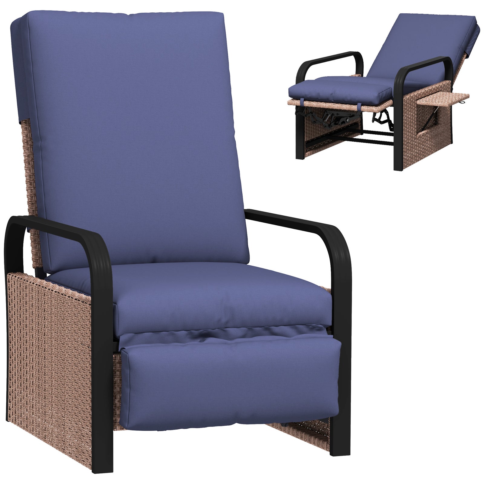 Rattan Recliner Chair, Adjustable Backrest & Footrest | Blue