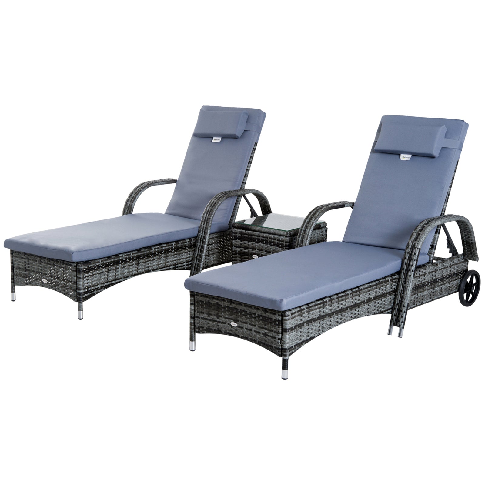 Rattan Sun Lounger Set With Side Table And Cushion