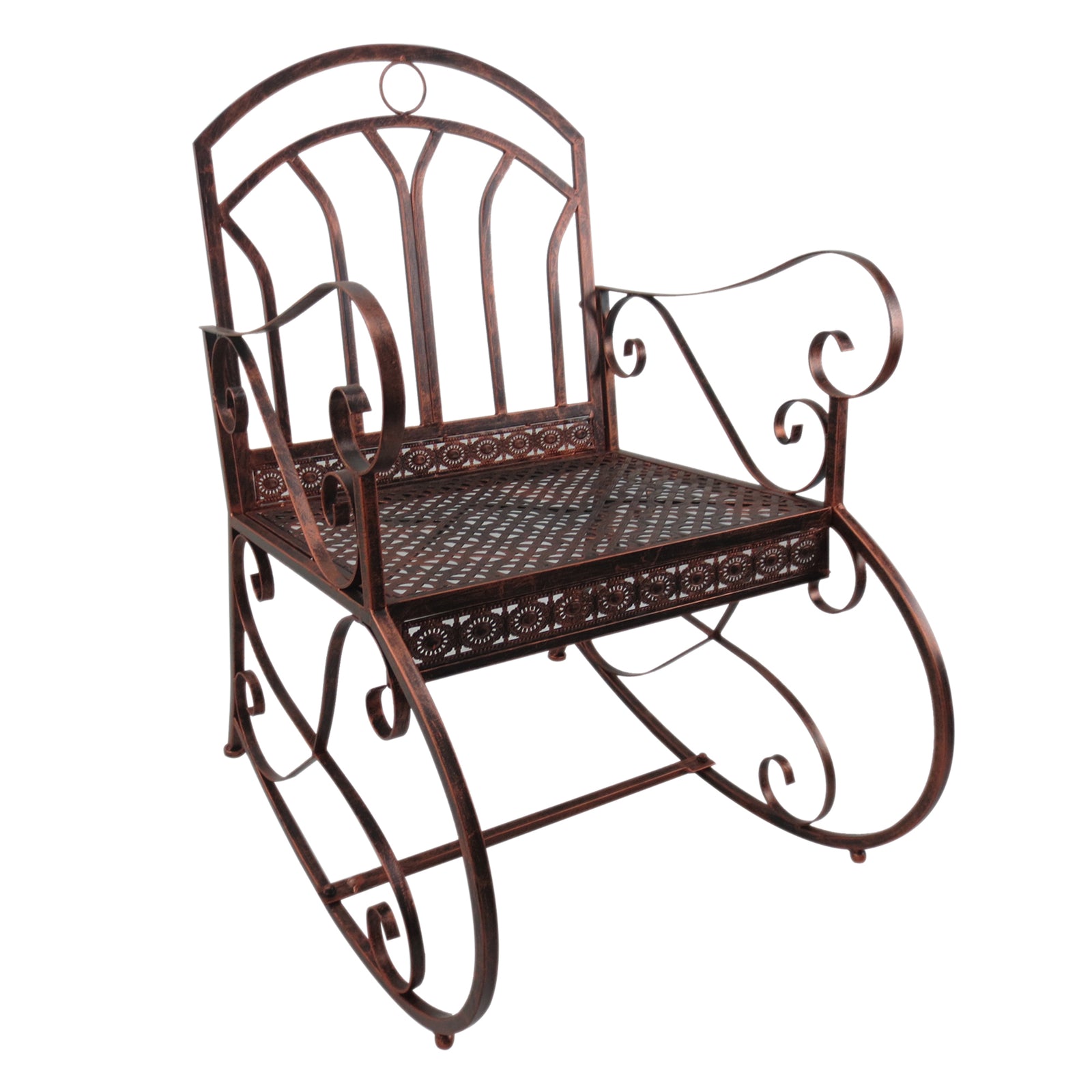 1 Seater Vintage Metal Rocking Chair, Bronze