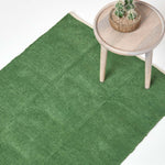 Plain Chenille 100% Cotton  Rug With Natural Trim | 150cm x 95cm | Dark Olive