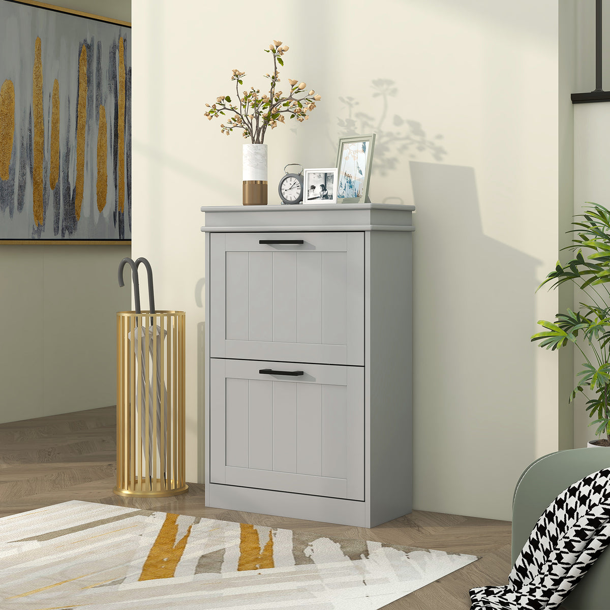 HOMCOM Slim Shoe Storage Cabinet With 2 Flip Drawers For Entryway
