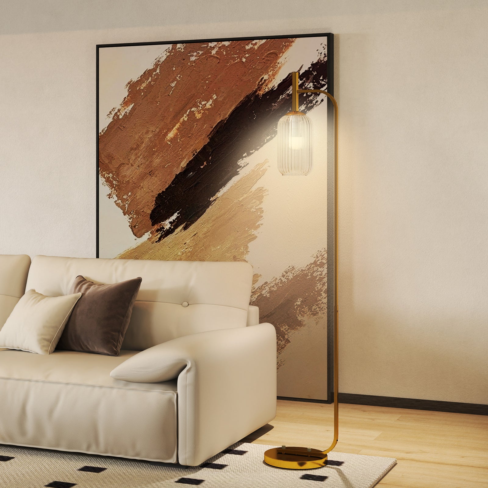 Modern Floor Lamp With Glass Lampshade, Foot Switch