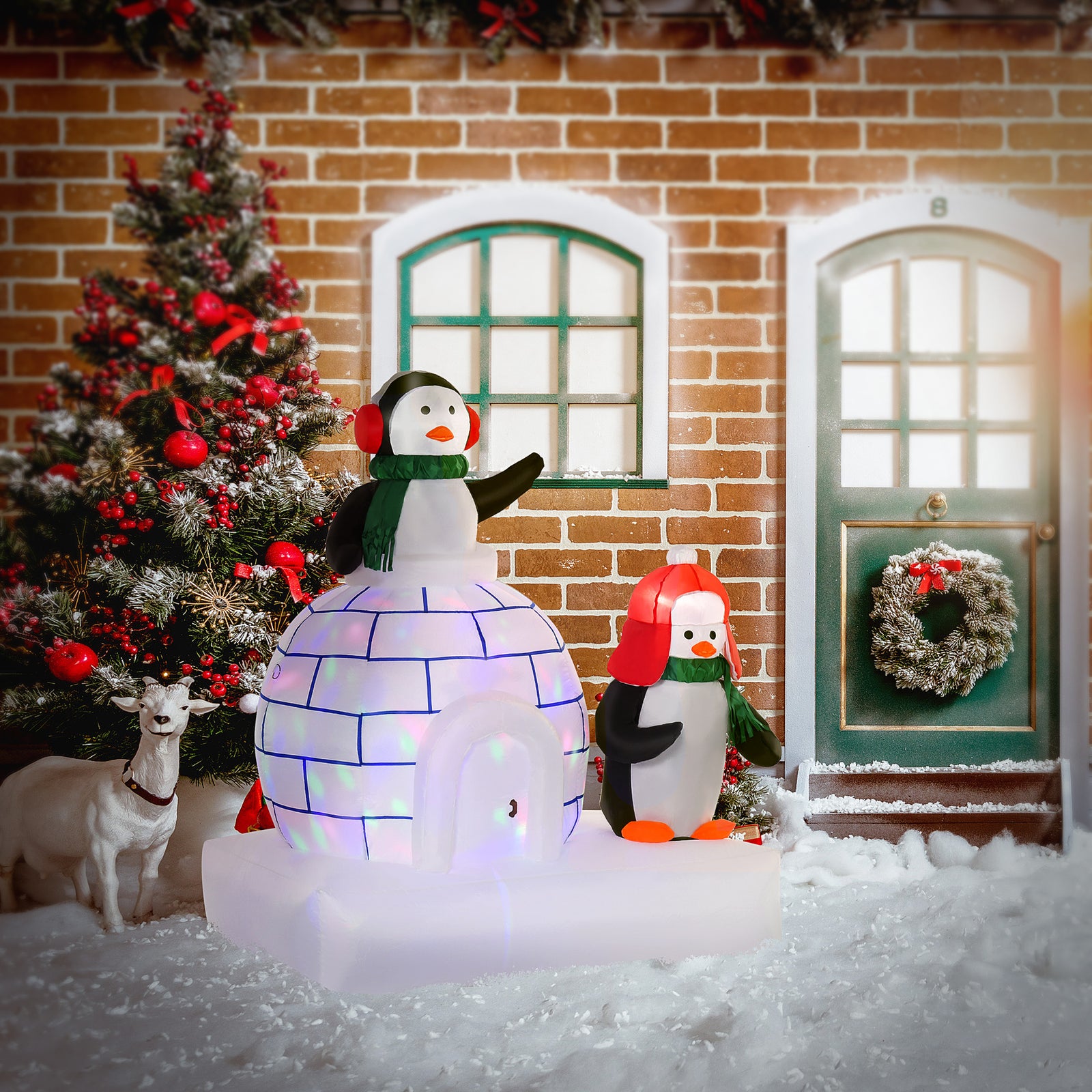 5ft Christmas Inflatable Two Penguins With Ice House