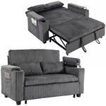 2 Seater Sofa Bed, 3-in-1 Corduroy Pull Out Sleeper Sofa | Dark Grey