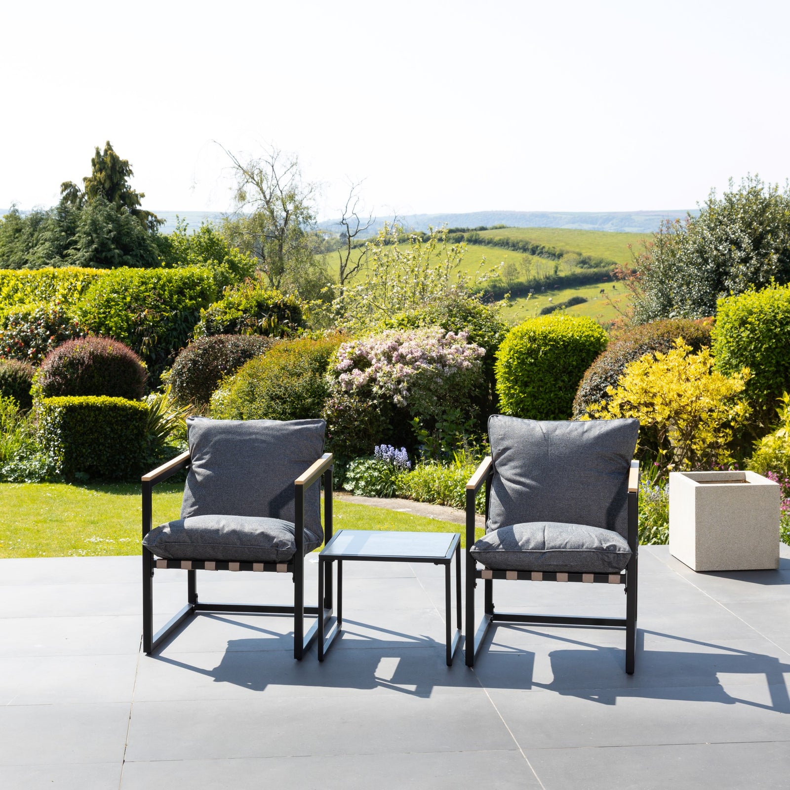 Bosque Black & Grey Garden Lounge Set - 2 X Chairs + Table