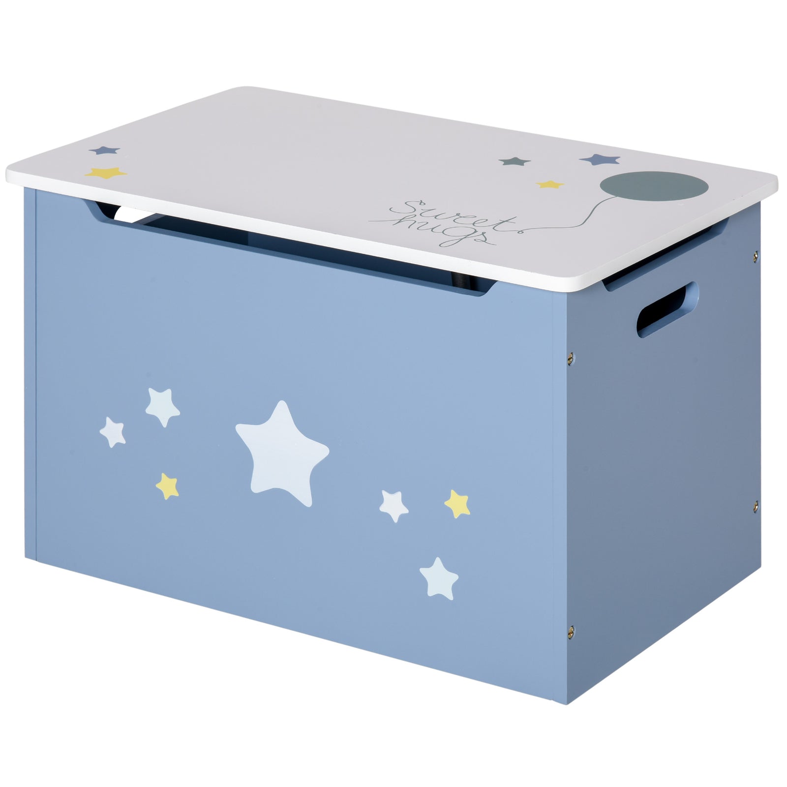 Kids Wooden Toy Box Children Storage Chest Organiser Side Handle Blue