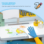 Kids Desk And Chair Set W/ Drawer, Book Stand, Pen Slot | Grey