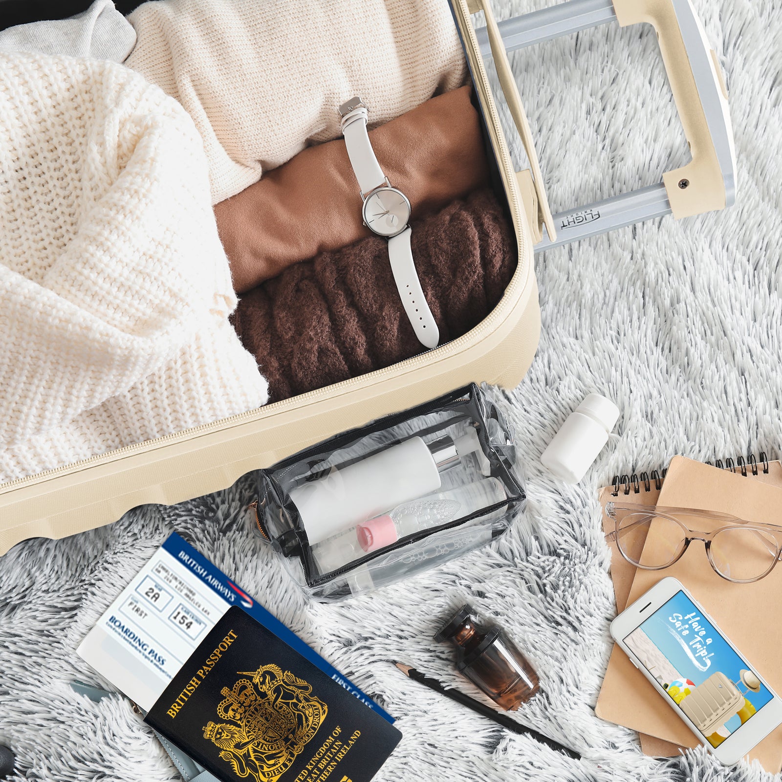 55x35x25cm Lightweight Suitcase - Cabin Carry On - Hard Shell - 4 Wheels Overhead Luggage | Cabin | Champagne