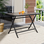 Outdoor Folding Patio Table With Black Frame & Water Ripple Tempered Glass Top,120m W X 80cm D X 72cm H