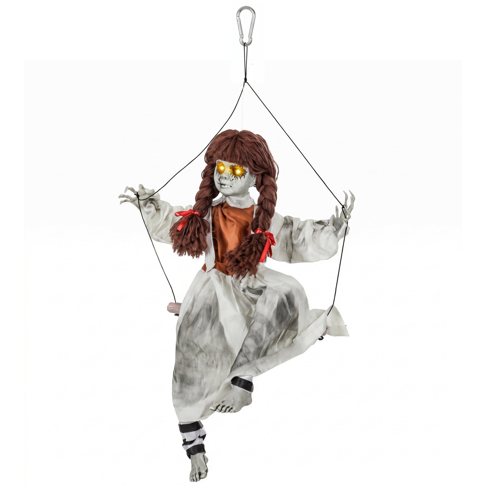 HOMCOM Halloween Animated Hanging Creepy Girl On Swing Decoration