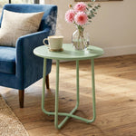 Metal Garden Side Table, 48 Cm Round Outdoor Table | Green