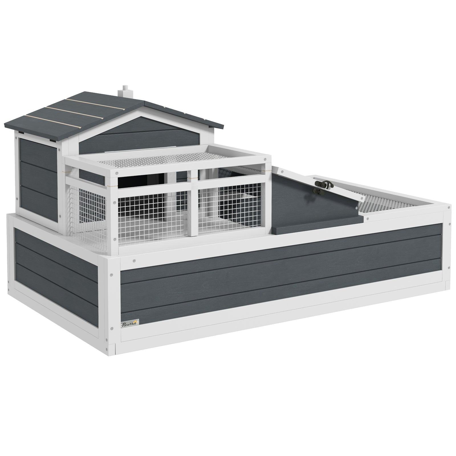 Pawhut Wooden Tortoise House Indoor Outdoor W/ Balcony, Tray, Openable Roof