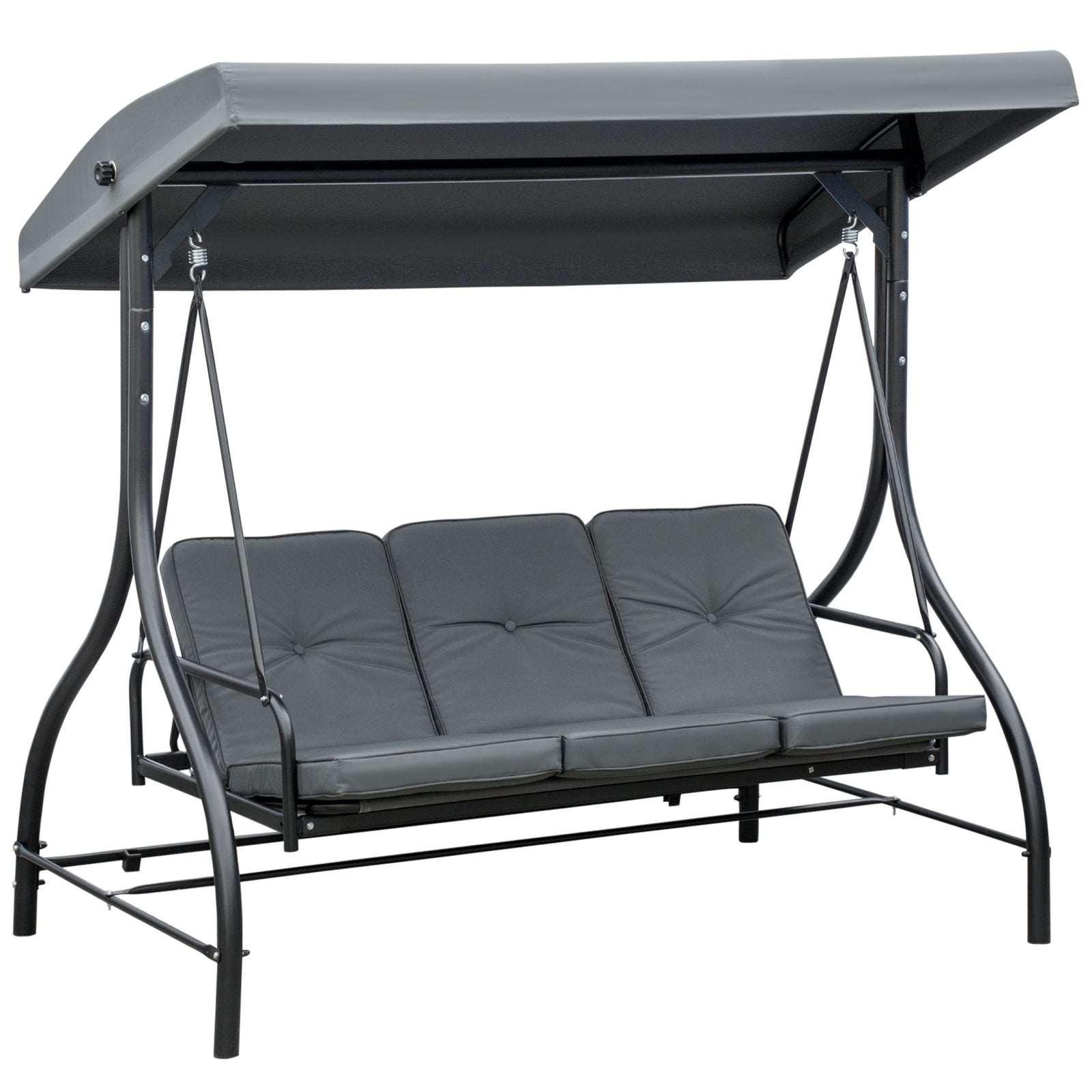 3 Seater Canopy Swing Chair Porch Hammock Bed Rocking Bench | Dark Gray