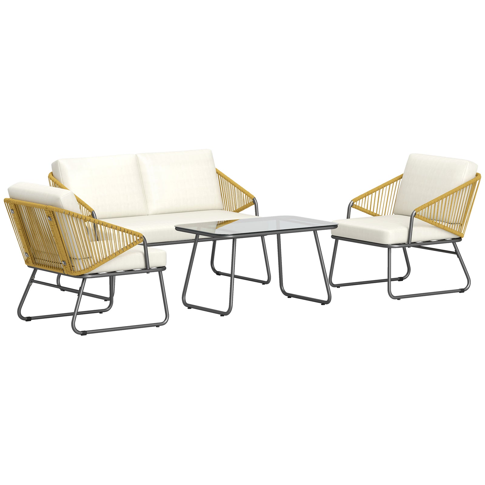 4 Piece Rattan Garden Furniture Set With Cushions | Natural