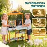 AIYAPLAY Wooden Mud Kitchen For Kids With Removable Sink, Cookware, Shelves