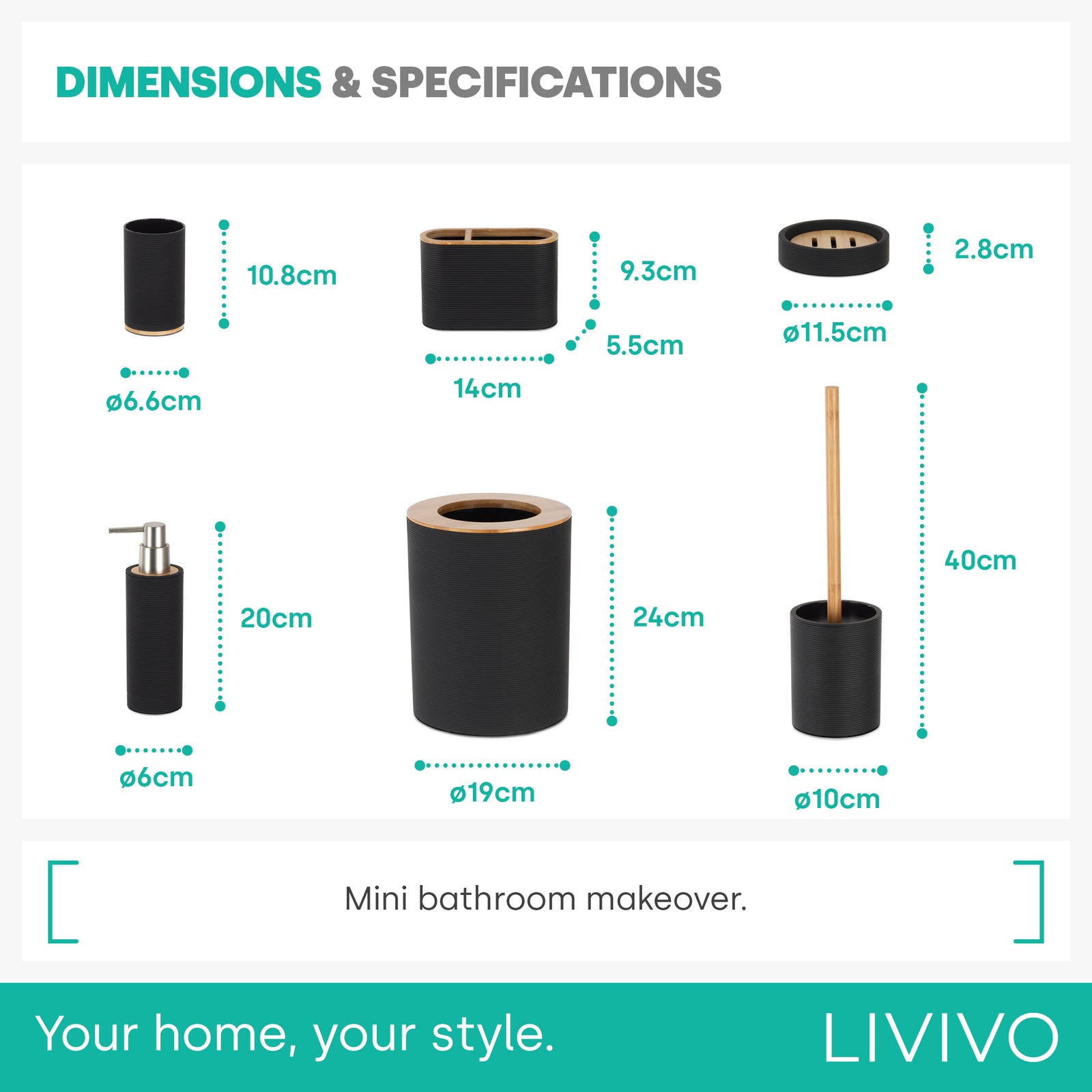 Bamboo Bathroom Set - Black