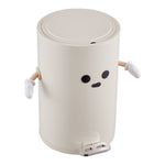 12l Cream-white Step-on Trash Bin With Soft-close Lid And Removable Inner Bucket, Decorative Face Design