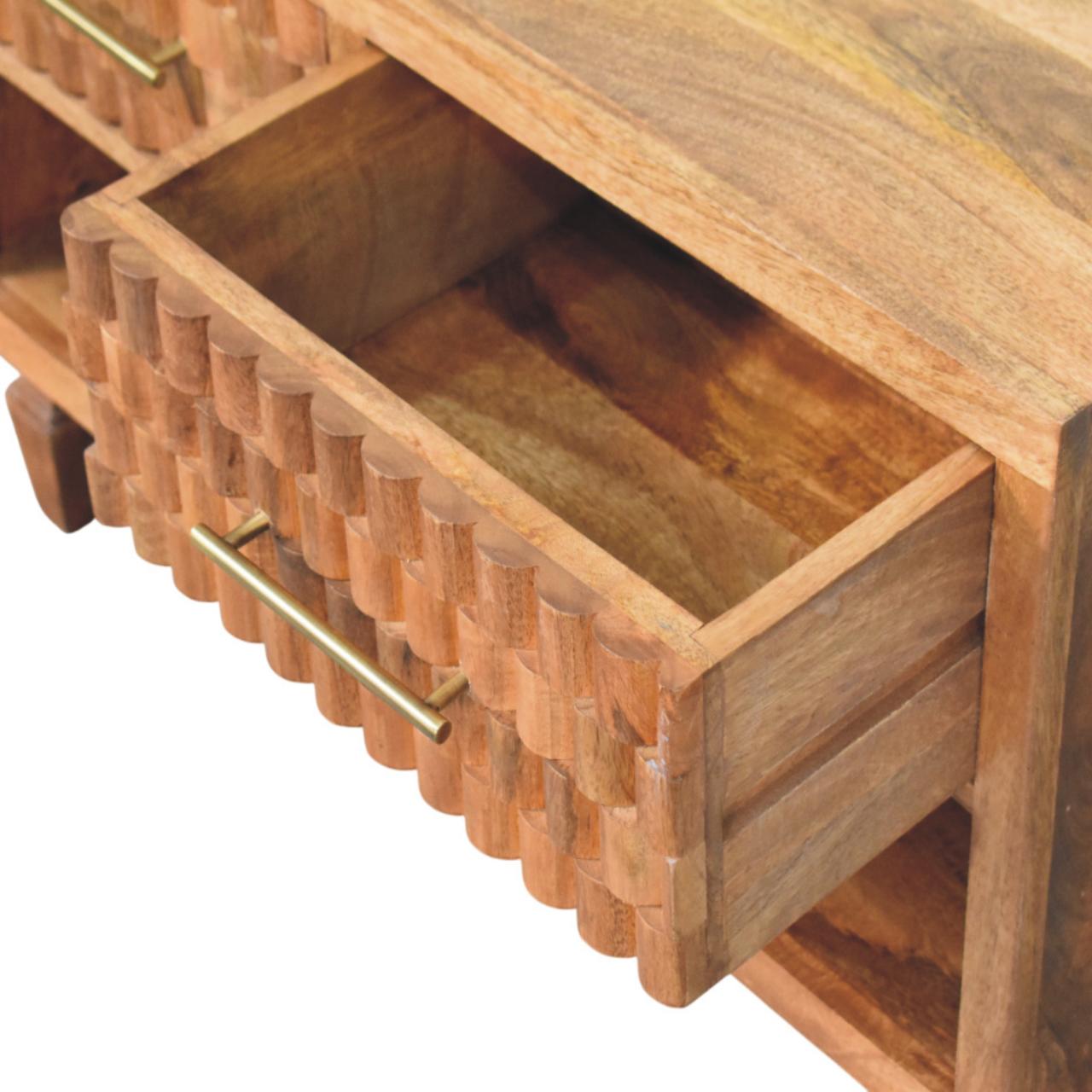 Solid Wood Arno Shoe Storage Unit In Golden Teak, 2 Drawers And Open Shelf, Beige