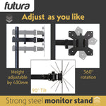 Single & Dual Monitor Arm For 13 To 32 Inch Screens - Dual Monitor Desk Mount With Clamp 90 Tilt And 360 Rotation & 180 Swivel | Single Monitor Arm | Black