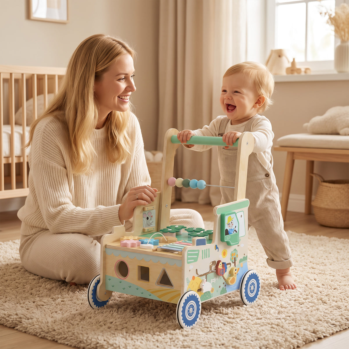 AIYAPLAY Wooden Baby Walker For 1-3 Years, Push Along Walker Toys For 1-3