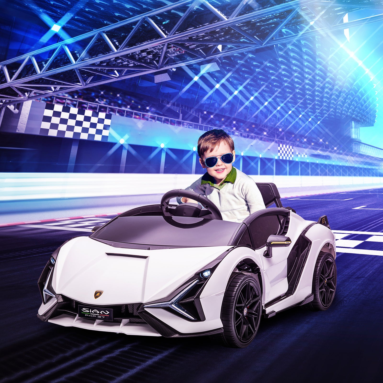 Lamborghini Sian 12v Kids Electric Ride On Car Toy W/ Remote Control | White