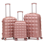 Set Of 3 Hard Case Bubble Design Check-in Size Suitcases Hold Luggage - Overhead Cabin Bag With Medium & Large Check-in 20kg+ Hold Suitcase | Set of 3 | Rose Gold