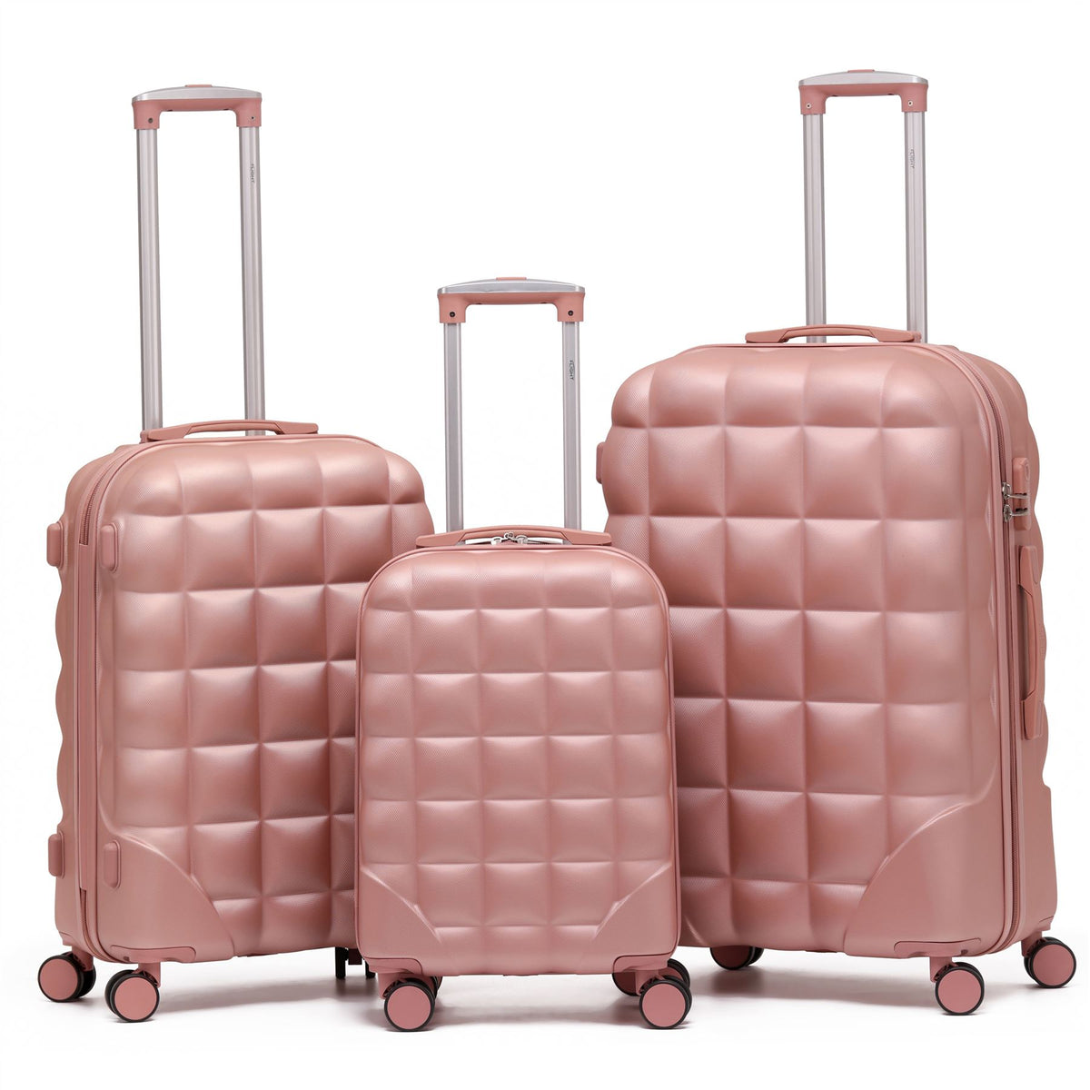 Set Of 3 Hard Case Bubble Design Check-in Size Suitcases Hold Luggage - Overhead Cabin Bag With Medium & Large Check-in 20kg+ Hold Suitcase | Set of 3 | Rose Gold