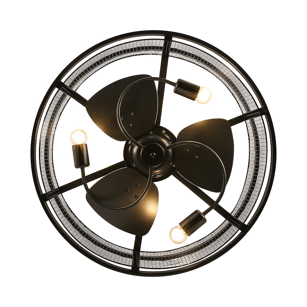 Modern Industrial Black Iron Ceiling Fan Light Quiet 6-speed Small Airflow, Size D60×h20cm