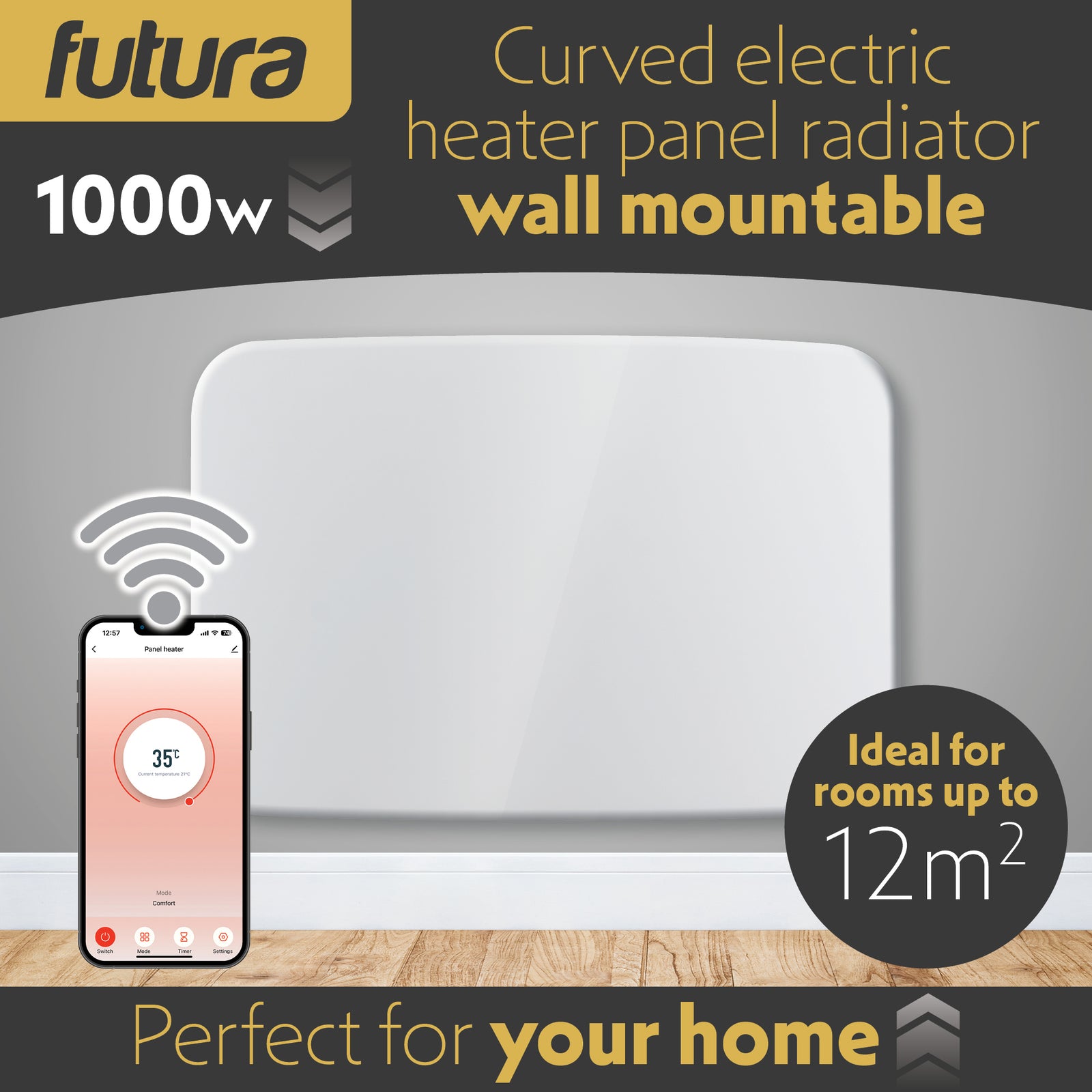 Wifi Curved Designer Electric Radiator Panel Heater White Wall Mounted Timer And Thermostat | White