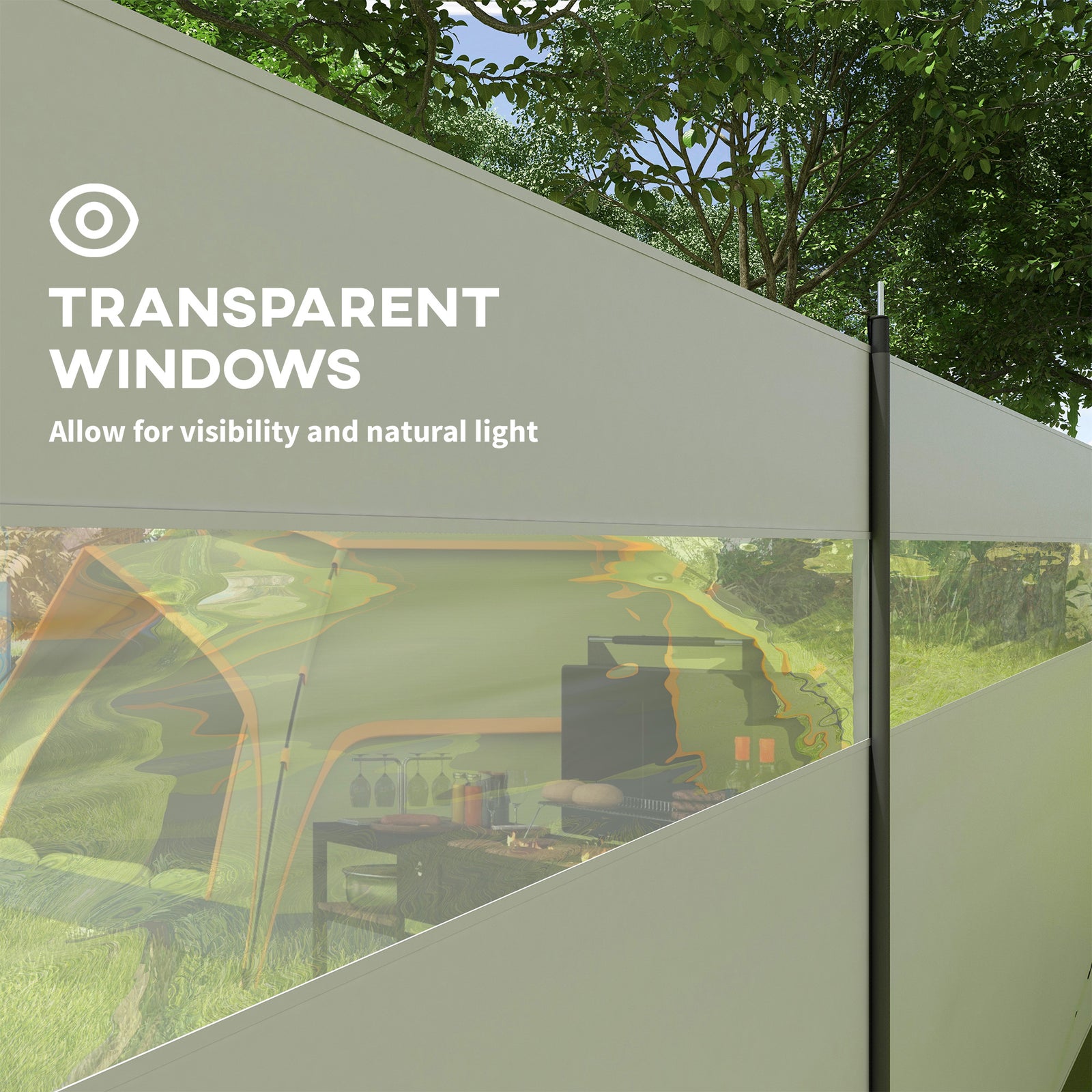 5 Pole Camping Windbreaks With Clear Windows And Carry Bag | Gray