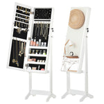 Mirrored Jewellery Cabinet Lockable Jewellery Organiser | One Size | White