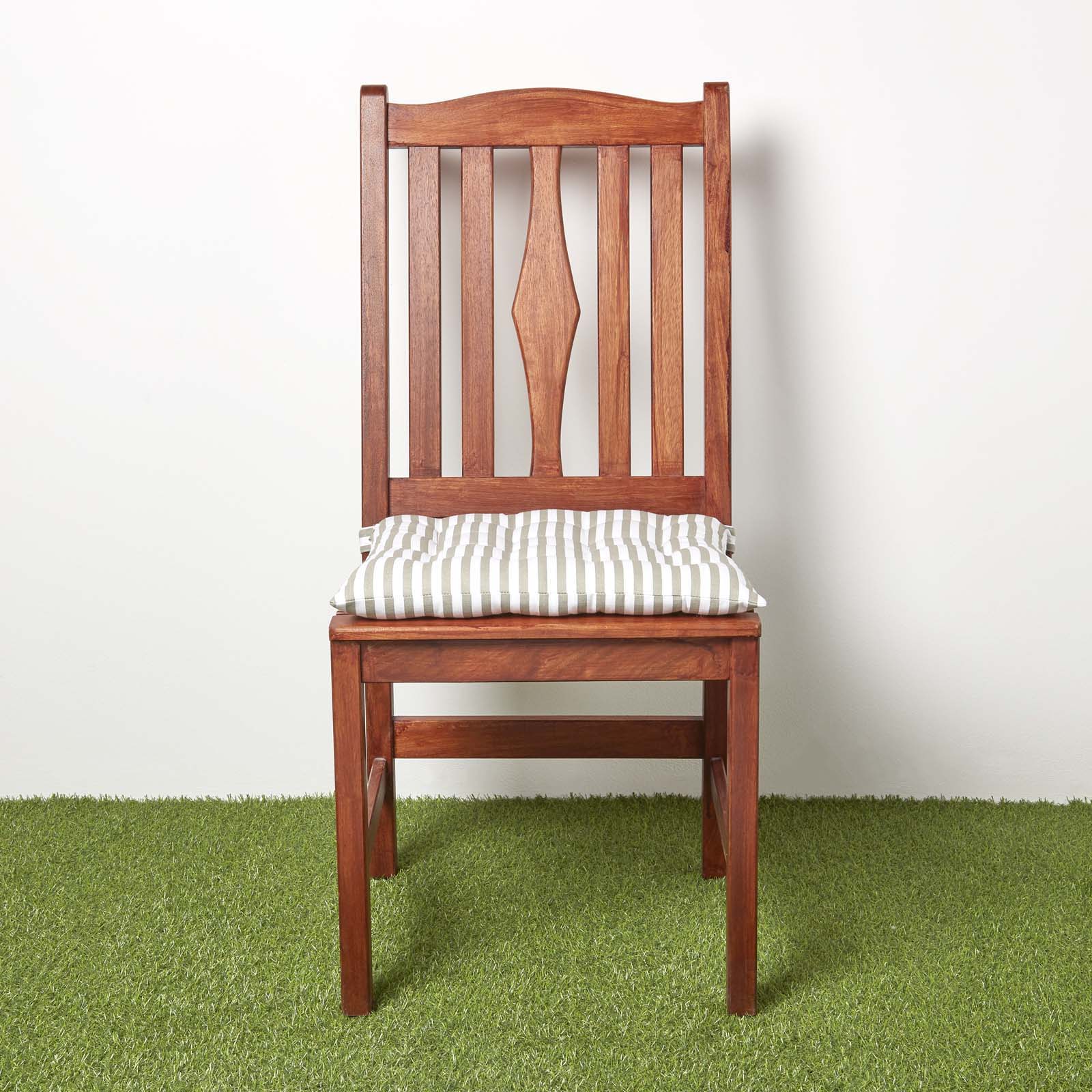 Striped Seat Pad With Straps 100% Cotton, 40 X 40 Cm | Set-of-1 | Grey & White