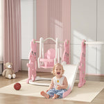 4 In 1 Toddler Slide And Swing Set With Climber, Basketball Hoop, Pink