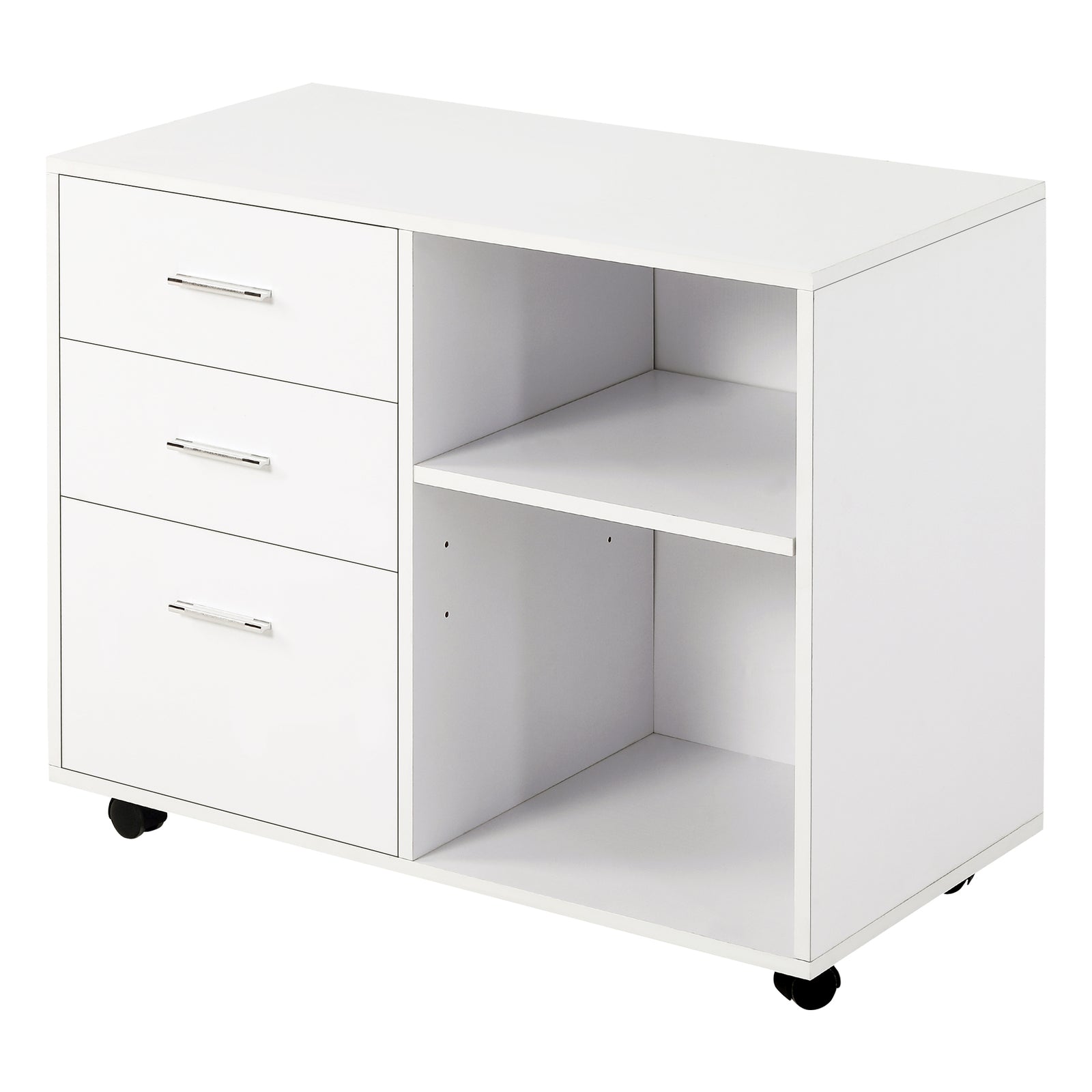 Freestanding Storage Cabinet W/ 3 Drawers 2 Shelves 4 Wheels | One Size | White