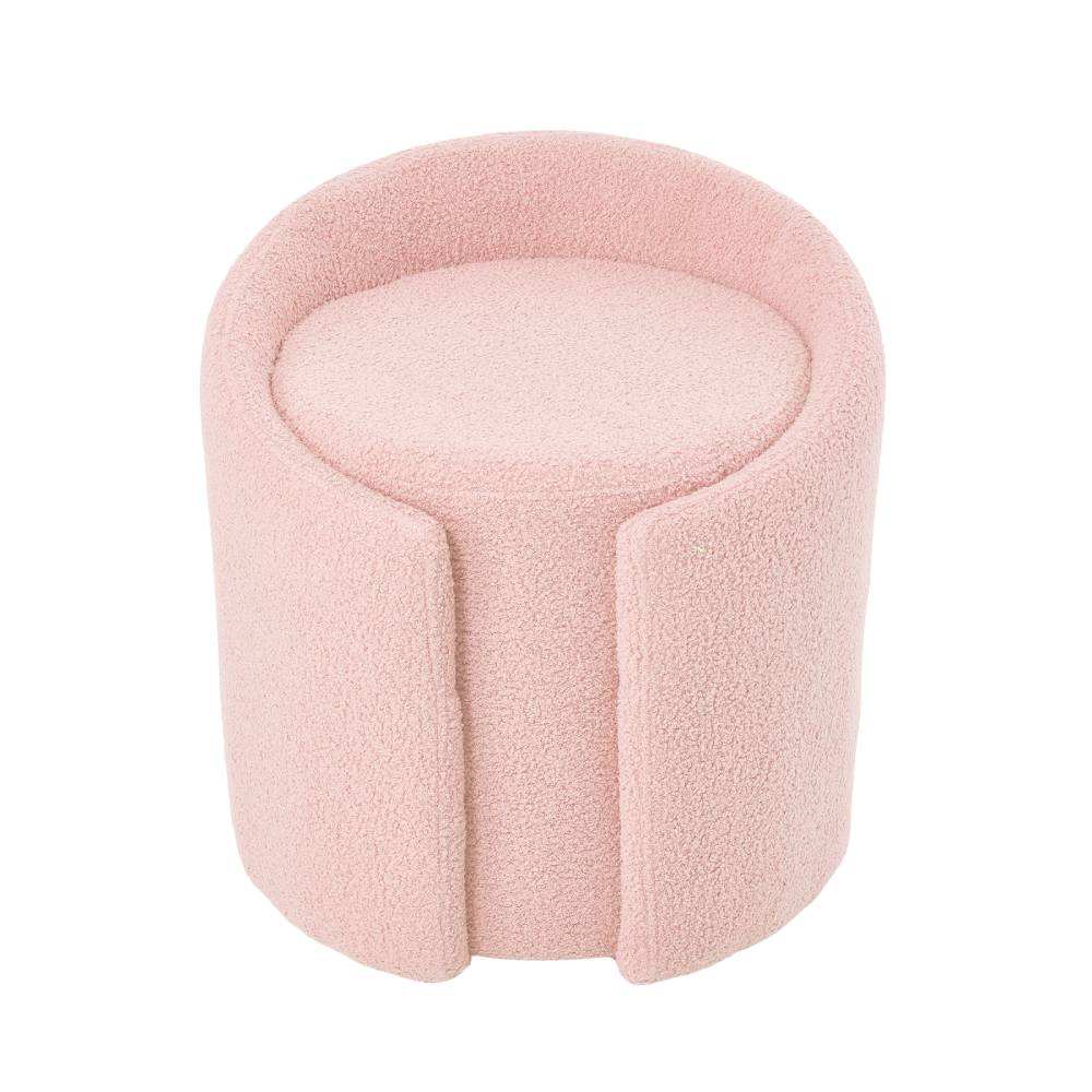 Teddy Fleece Upholstered Vanity Stool | Pink