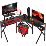 Corner Gaming Desk W/ Monitor Stand Cup Holder | Black