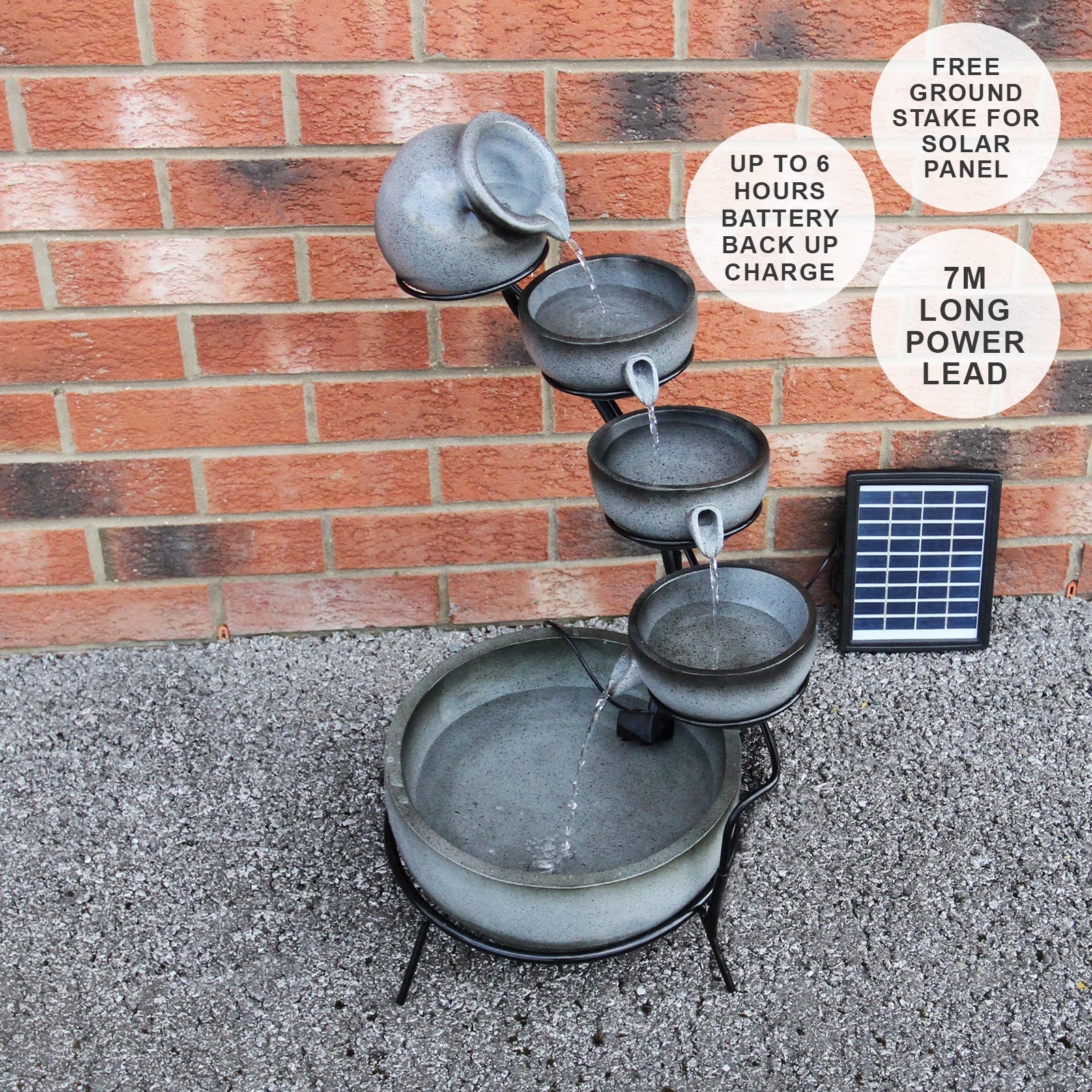4 Tier Spilling Bowls Water Feature | Grey