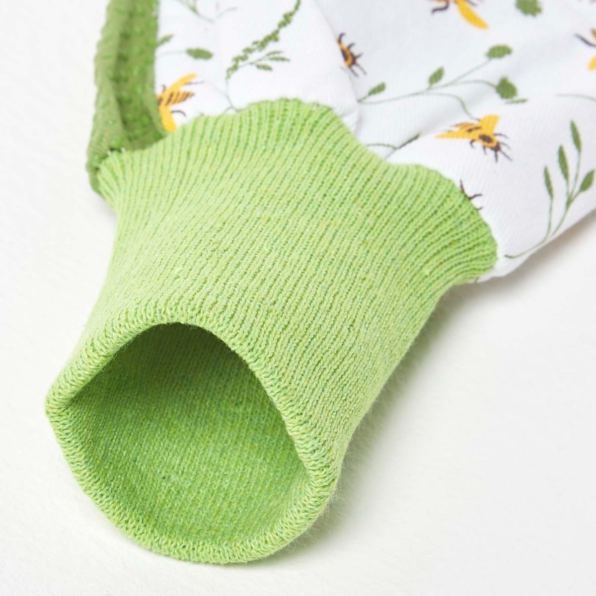Green And White Gardening Gloves With Floral Bee Design