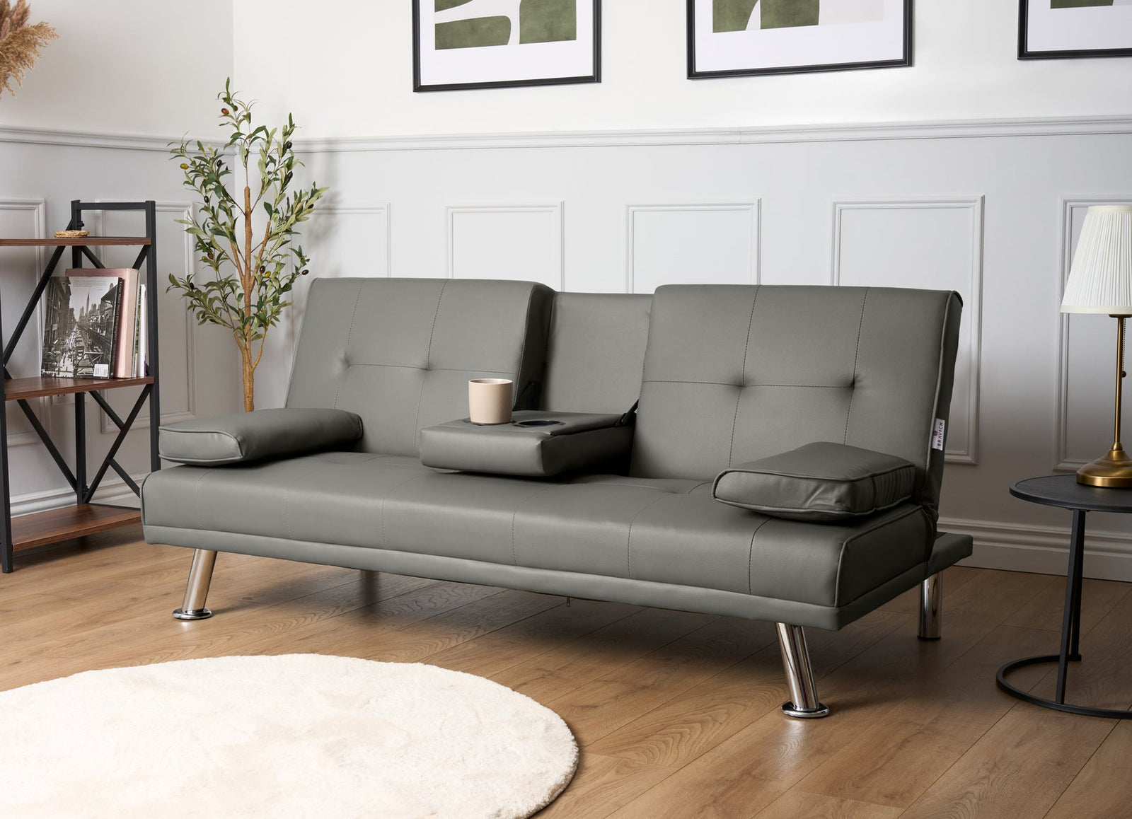 Faux Leather Click Clack Sofa Bed - 2 Seater | Grey