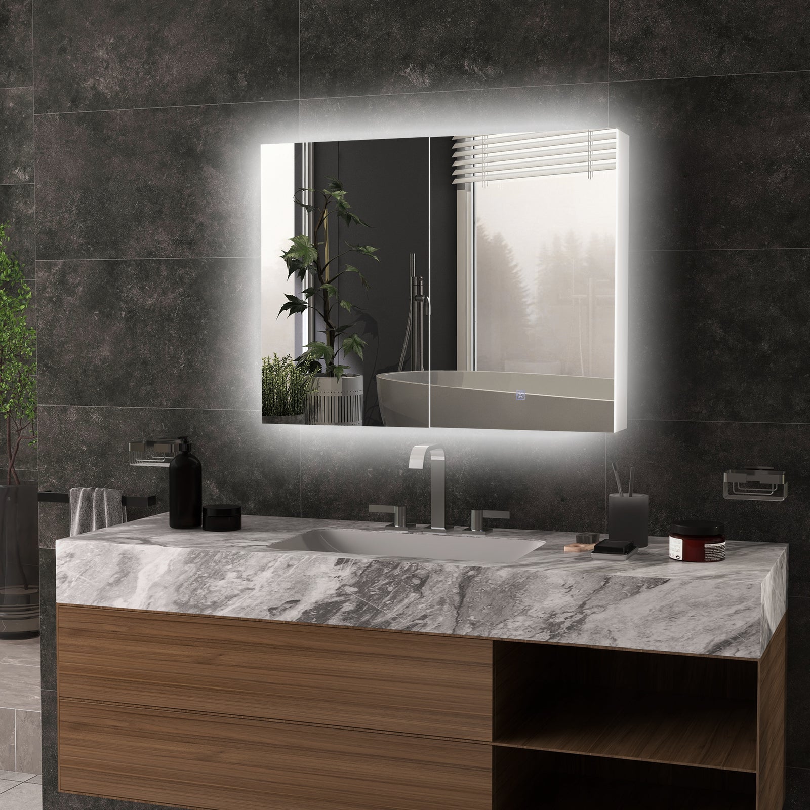 Wall Mounted Bathroom Storage Cupboard With Mirror Led Usb
