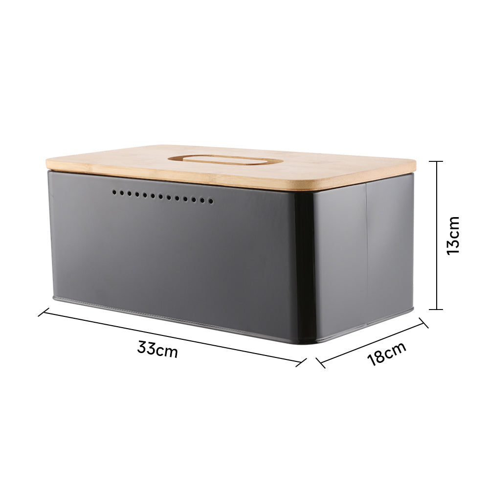 Metal Bread Box With Reversible Bamboo Lid For Kitchen Countertop