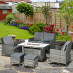 Rattan Set W/ Armchairs Sofa Footstools Fire Pit Table