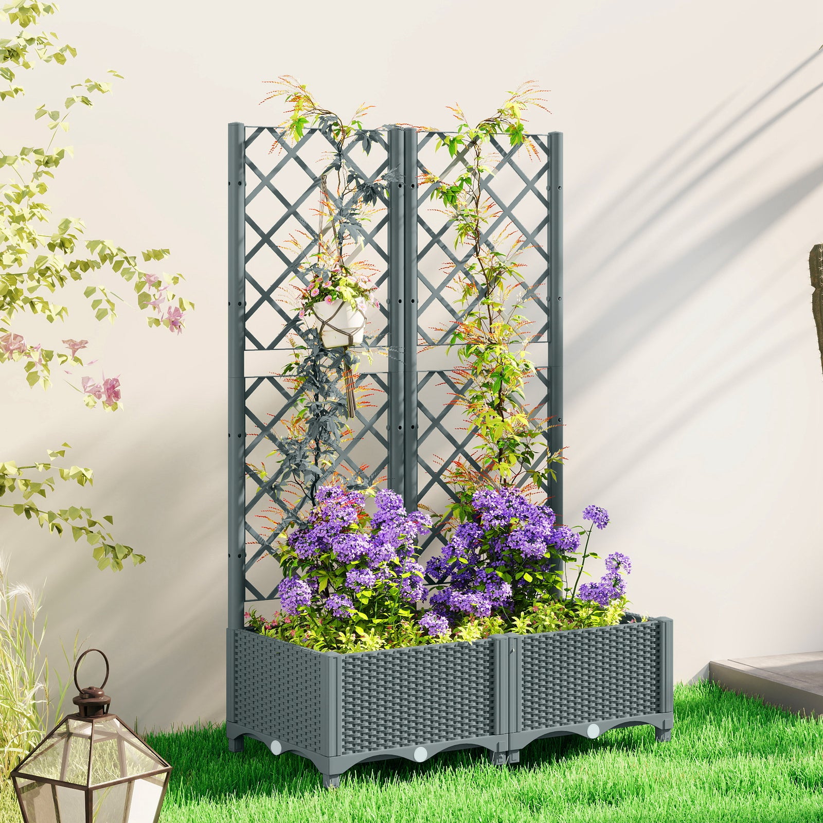 Plastic Planter Box With Trellis, Vegetable Planter Plugs | Grey