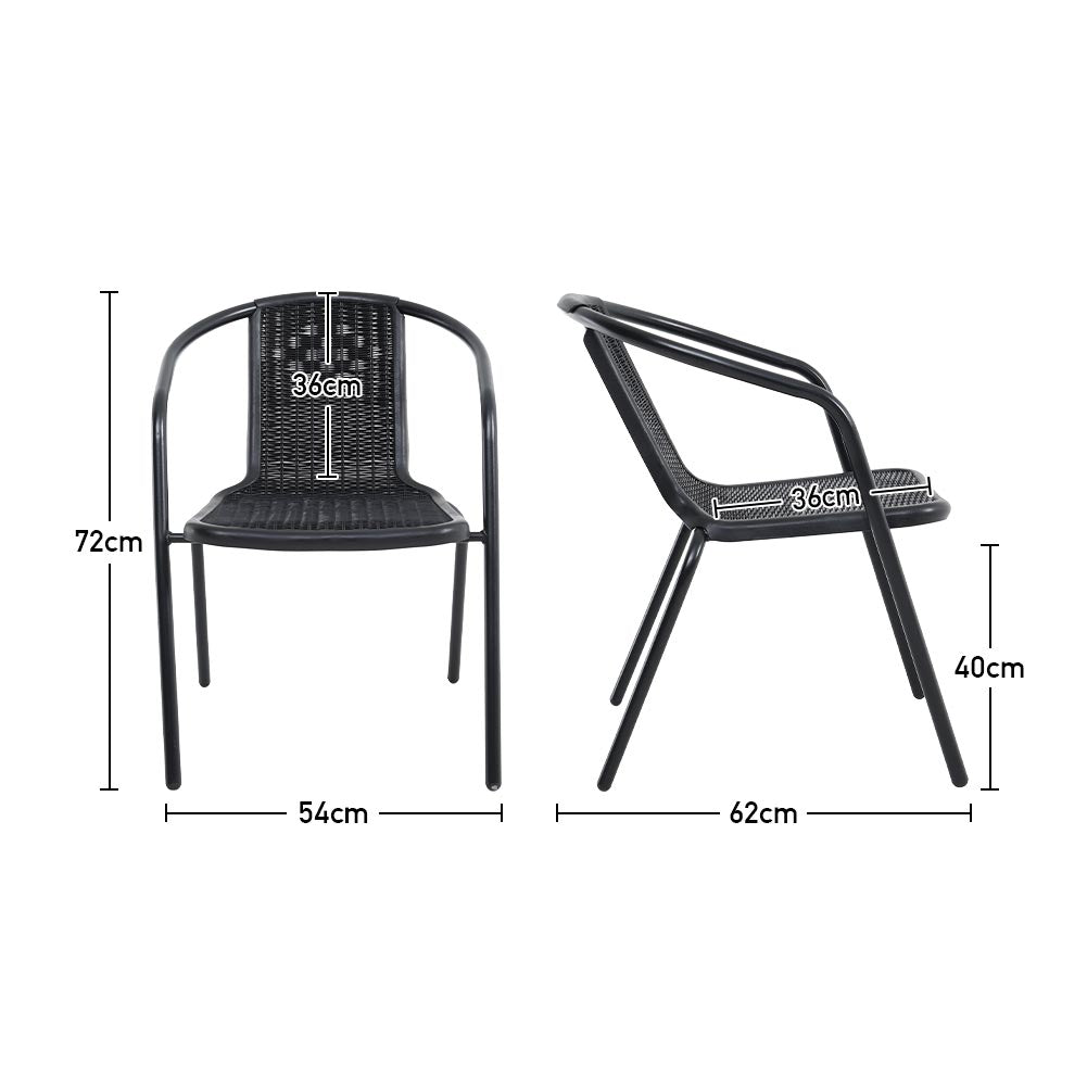 3 Pcs Bistro Set Glass Top Tempered Glass Coffee Table And Rattan Chairs