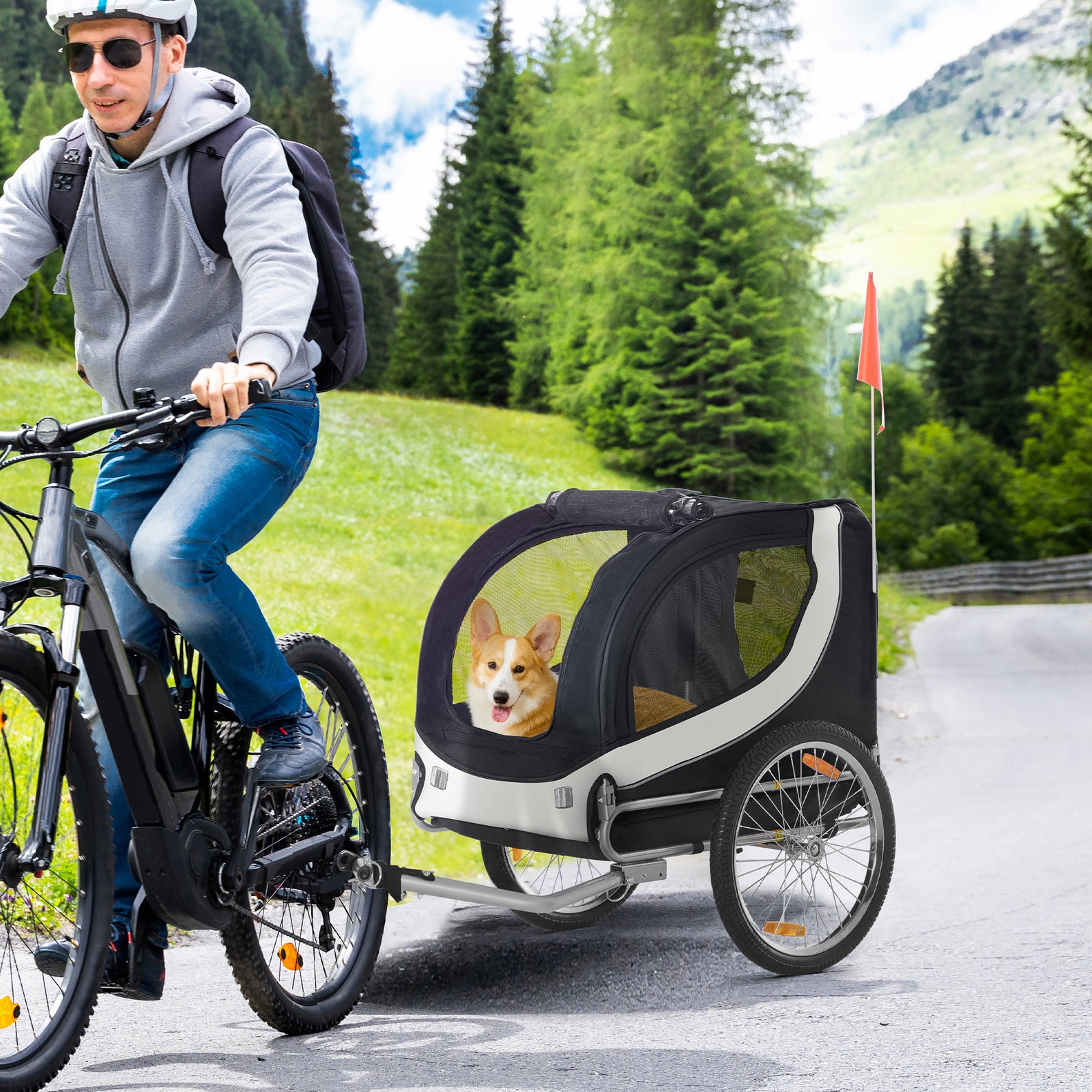 Pawhut Pet Stroller Dog Jogger Folding Bike Cargo Trailer Carrier Bicycle Black
